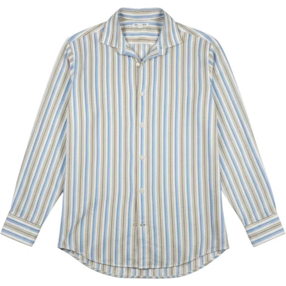 Banana Republic Mens XL Blue Tan Striped Long Sleeve Button Down Shirt Vintage